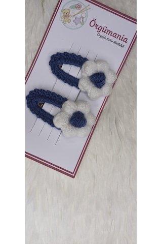 Amigurumi Toka - Çıtçıtlı El Örgüsü Toka 1 Çift Koyu Mavi