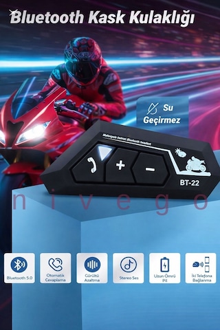 Nivego Bt22 Motorsiklet Kask Kulaklığı İnterkom İntercom Bluetooth 5.0