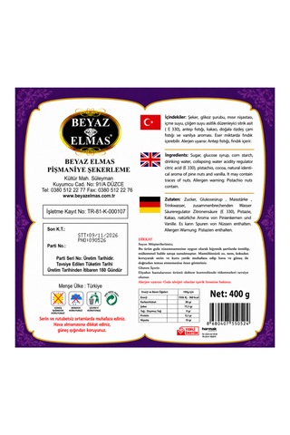 Beyaz Elmas Çifte Kavrulmuş Sultan Lokum 400 Gr - Antep Fıstıklı Geleneksel Türk Lokumu - Premium Lokum