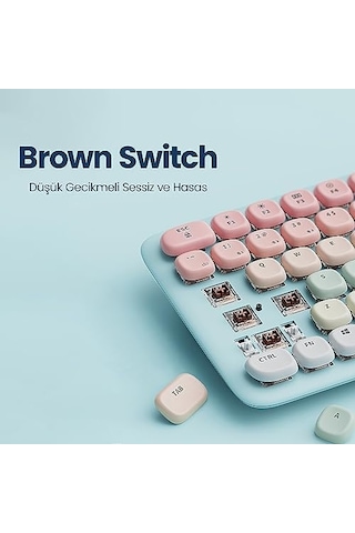 Fun+ Brown Switch Bluetooth Kablosuz İngilizce Mekanik Q Klavye Rainbow