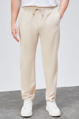 HLT Jeans Erkek Bej Relaxed Fit Yandan Cepli Beli Lastikli Bağcıklı Duble Paça Jogger Pantolon Bolt-1999 Bej
