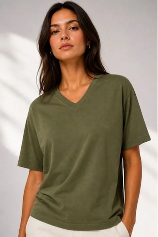 Hazego V Yaka Basic Tişört Kısa Kol Yazlık Regular Fit T-shirt - Haki