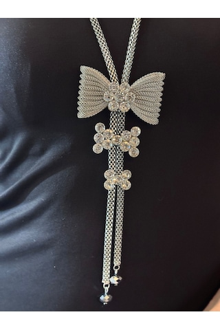 Zirkon Taş İşleme Fiyonklu Kadın Kolye 34 Cm Renkli