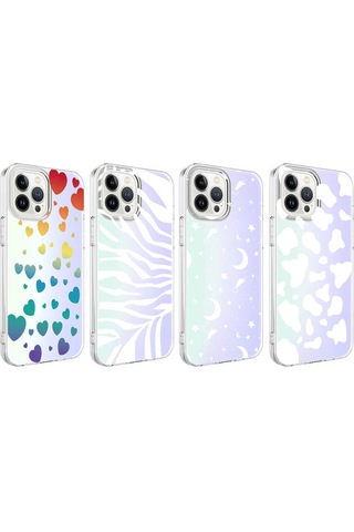 Zeyline Apple Uyumlu iPhone 13 Pro Max Zore M-blue Desenli Kapak-heart No3