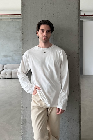 Erkek Oversize Uzun Kollu Basic T-shirt Beyaz