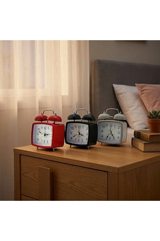 Twin Bell Alarm Clock Bgc-22 Kare Masa Çalar Saat Pilli Işıklı Metal Kasa Renkli Diğer