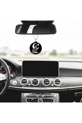 Bozkurt Ay Yıldız Ve Çift Başlı Kartal Ay Yıldız Çift Taraflı Dikiz Aynası Süsü - Premium Piano Black Pleksi Klipsli Zincirli Araç Aksesuarı