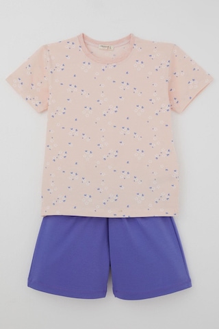 Breeze Kız Çocuk Şortlu Pijama Takımı Çiçek Desenli 4-8 Yaş, Pudra