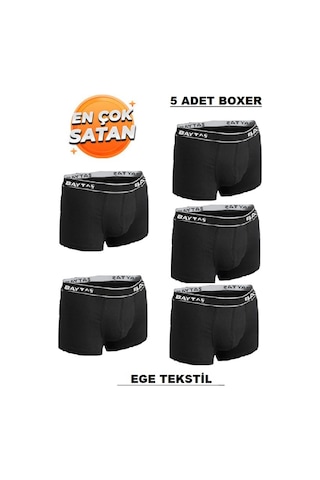 Baytaş Pamuklu Ekonomik Likralı Erkek Boxer 5'Li Siyah