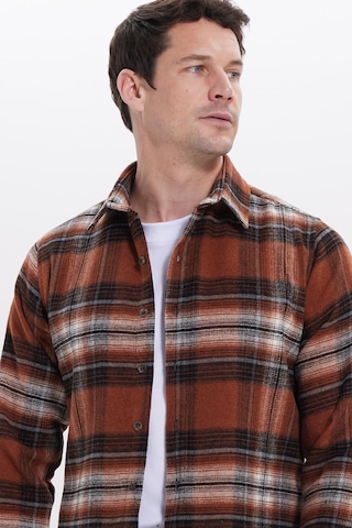 Tudors Erkek Slim Fit Dar Kesim Kareli Kışlık Oduncu Gömlek-42212 Kahverengi
