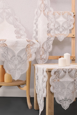 Avangart Kadife Fransız Güpürlü 5 Parça Salon Takımı - Ekru