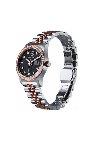 Pırlant Siyah Sedef Kadranlı Kadın Kol Saati Rose Gold - Gümüş
