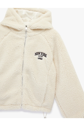 Koton Uzun Kollu Regular Fit Cepli Fermuarlı Crop Kapüşonlu Peluş Ceket Ekru 6wal20135ıw Ekru