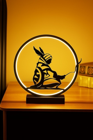 Kızılderili Figürlü Kablolu Metal Led Masa Lambası Dairesel Etnik Tasarım Gece Lambası Kızılderili