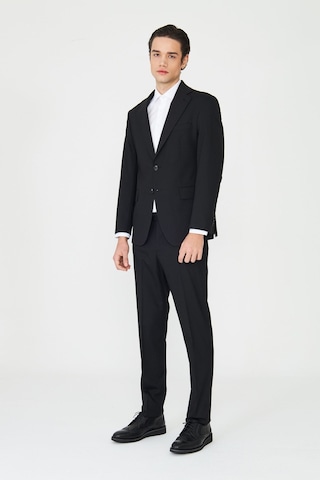 Siyah Modern Slim Fit Dokulu Kumaş Klasik Yaka Takım Elbise Siyah