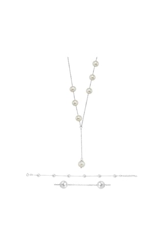 Brezza Lusso Jewelry Special Hakiki İnci Y Model Kadın Gümüş Kolye Bileklik İnci Set