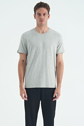 Tommylife Gri Melanj Erkek Basic Kısa Kol Standart Kalıp O Yaka T-shirt - 87911 Gri Melanj