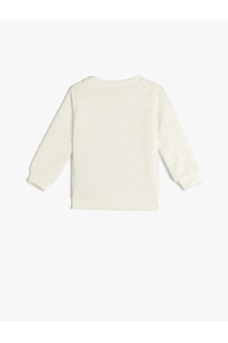 Koton Basic Sweatshirt Uzun Kollu Bisiklet Yaka Kalp Detaylı Dokulu Ekru 5smg10059ak Ekru