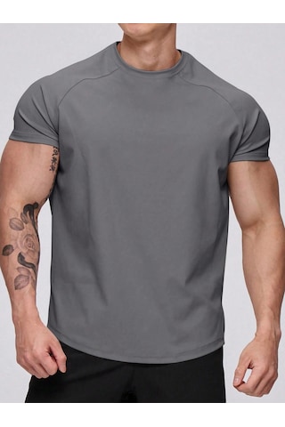 Genius Store Erkek Spor Tişört Running Sports Gym Reglan Oval Kesim Penye T-shirt Ovalt-shirt Füme