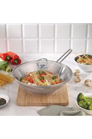 Schafer Held Çelik Wok Tava 28 Cm Cam Kapaklı Gri