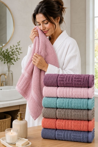 6 Lı El Yüz Havlu Seti %100 Pamuklu Kısmi Kadife Velvet Collection Kiremit