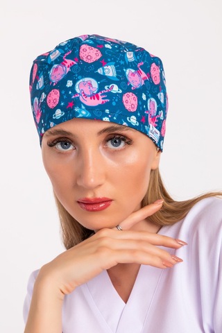 Unisex Uzaylı Kedi Temalı Doktor Hemşire Hastane Medikal Cerrahi Bone Pembe Pembe