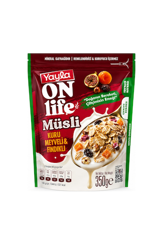 Yayla On Life Müsli Kuru Meyveli & Fındıklı 350 Gr Protein Ve Lif Kaynağı Kahvaltılık Müsli