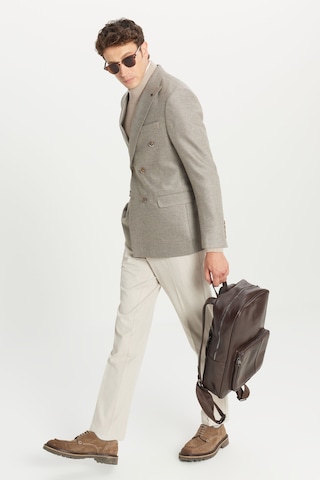 Altınyıldız Classıcs Erkek Bej Yünlü Slim Fit Kırlangıç Yaka Kapak Cepli Diagonal Desenli Blazer Kruvaze Ceket