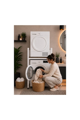 Lifos Siyah/beyaz Raflı Çamaşır Makinesi Dolabı Kurutma Makinesi Dolabı Metal Banyo Dolabı
