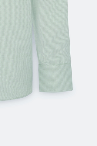 AC&Co / Altınyıldız Classics Erkek Yesıl Slim Fit Dar Kesim Klasik Yaka Pamuklu Armürlü Gömlek Yesıl Yeşil