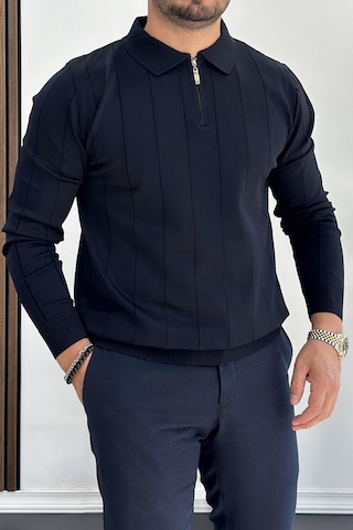 Erkek Yarım Fermuarlı Polo Yaka Mevsimlik Kazak Lacivert Edw195 Lacivert