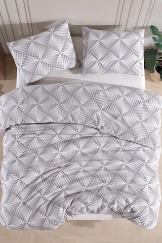 Pamuklu Çift Kişilik Nevresim Seti Nevresim Ve Yastık Kılıfı Çarşafsız Geo Beyaz