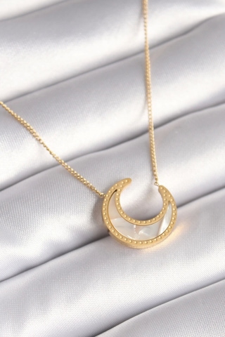 316l Çelik Gold Renk Beyaz Sedefli Hilal Model Kadın Kolye - Tj-bko8362 Çok renkli