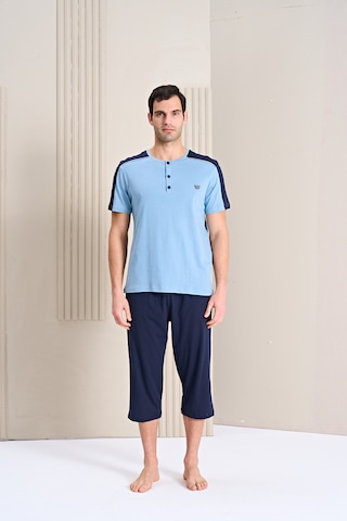 Over Sleep By Poleren Erkek Pijama Takımı Kapri & Bermuda Kısa Kol Açık Mavi Over Sleep By Poleren Erkek Pijama Takımı Kapri & Bermuda Kısa Kol Açık Mavi