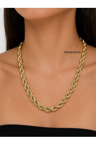 Melekcehobi 14k Altın Renk 8 Mm Kalın Halat Burgu Zincir Kolye 50 Cm Altın Sarı