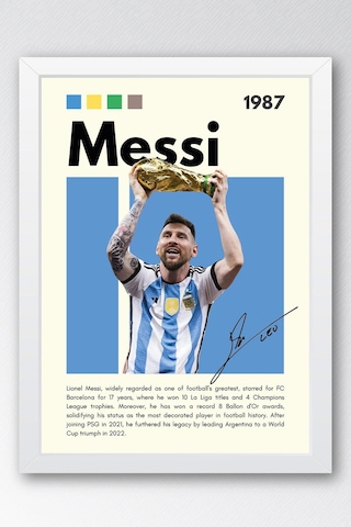 Lionel Messi Çerçeveli Tablo - Dekoratif Çerçeveli Futbolcu Poster Tablo