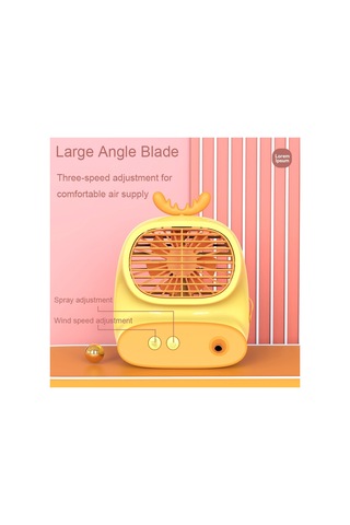 Cs1319 Masaüstü Küçük Nemlendirici Sprey Karikatür Fan Şarj Edilebilir Sessiz Nemlendirme Fanı Geyik Sarısı