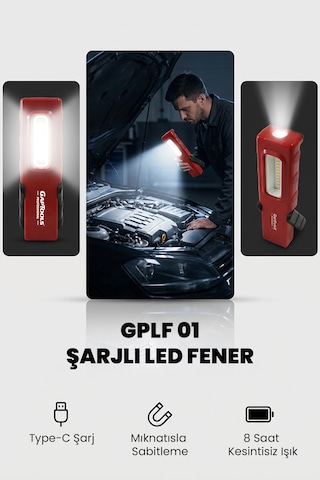 Gaptools Şarjlı Led Fener Siyah