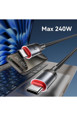 Yesido Ca185 240w Tip-c Tip-c Alüminyum Alaşımlı Veri Kablosu, Uzunluğu: 1.2m Siyah