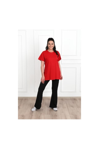Kadın Bisiklet Yaka Yırtmaç Detaylı Büyük Beden Tshirt 9633-22 001