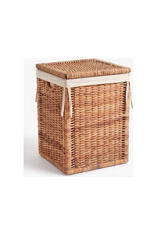 Branas Doğal Rattan Kirli Çamaşır Sepeti 80 Lt Kapaklı Ve Yıkanabilir Astarlı Hasır Sepet 40 X 40 X 57 Cm Bej