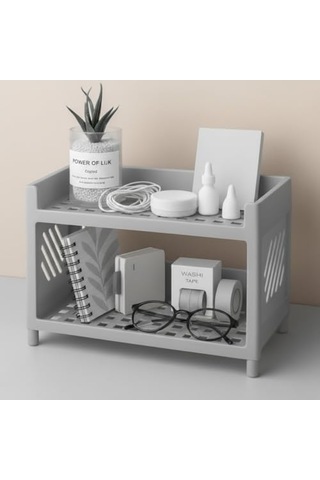 Çok Amaçlı 2 Katlı Organizer Raf Gri Plastik Düzenleyici Stand Banyo, Mutfak, Masaüstü Ve Ofis İçin Çok Renkli