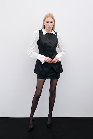 Sateen Uzun Deri Yelek - Siyah-135504 Siyah