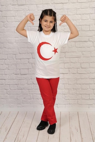 23 Nisan-Türk Bayrağı-Ay-Yıldız Baskılı Erkek-Kız Tshirt-Tişört