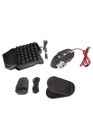 G508 Mobil Oyun Kablolu Klavye Mouse Kombo Paket Seti Pubg Dönüştürücülü Tek El Kullanım Gaming Oyuncu Rgb Led Işıklı Optik
