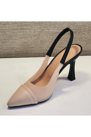 New Angel 897 Kadın Topuklu Şeffaf Detaylı Arkası Açık Ayakkabı Ten - Siyah