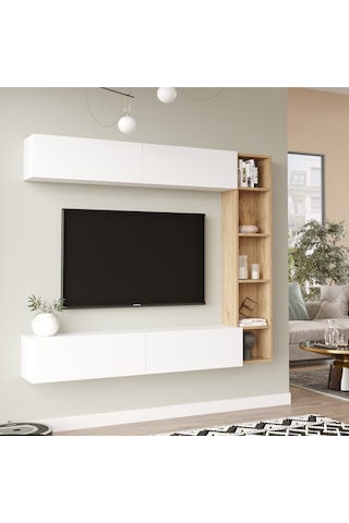 Robin Home Tara Tv Ünitesi Kitaplık Duvara Monte Sepet-beyaz