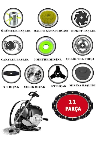 Eisenn Germany EIS-BR11 Sırt Tipi Benzinli Ot Çalı Çim Biçme Tırpanı + 11 Parça Full Set Halı Yıkamalı