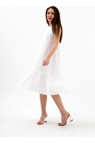 Kristal Keten Kolsuz Kadın Salaş Elbise - Ekru-ekru