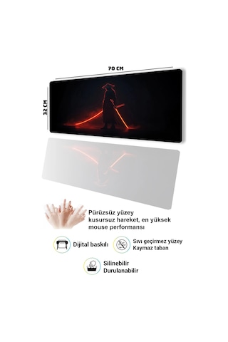 Sonictouch Klavye Mousepad 32x70cm Dikişsiz Pürüzsüz Sıvı Geçirmez Kaymaz Taban Gölge Samuray